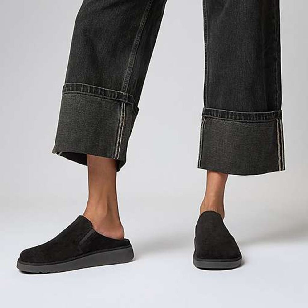 Fitflop Women's Black GEN-FF Elasticated Suede Mules Slippers Size 6 NWT